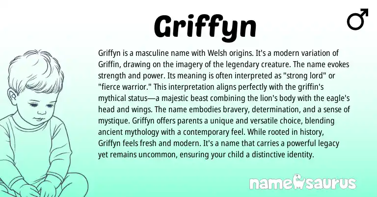 Infographic about Griffyn name meaning, Griffyn is a name from Welsh origin(s).