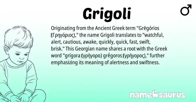 Infographic about Grigoli name meaning, Grigoli is a name from Ancient Greek, Georgian, Greek origin(s).
