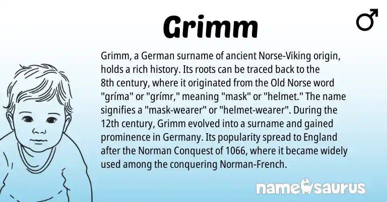 Infographic about Grimm name meaning, Grimm is a name from Old Norse, England, French, German, Norman, Norse origin(s).