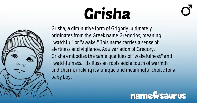 Infographic about Grisha name meaning, Grisha is a name from Russian, Greek origin(s).