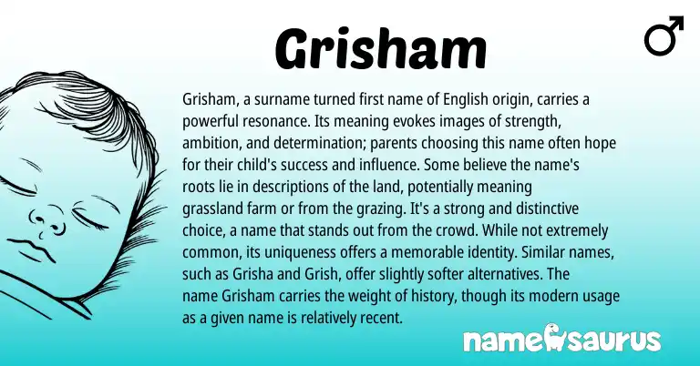 Infographic about Grisham name meaning, Grisham is a name from English origin(s).