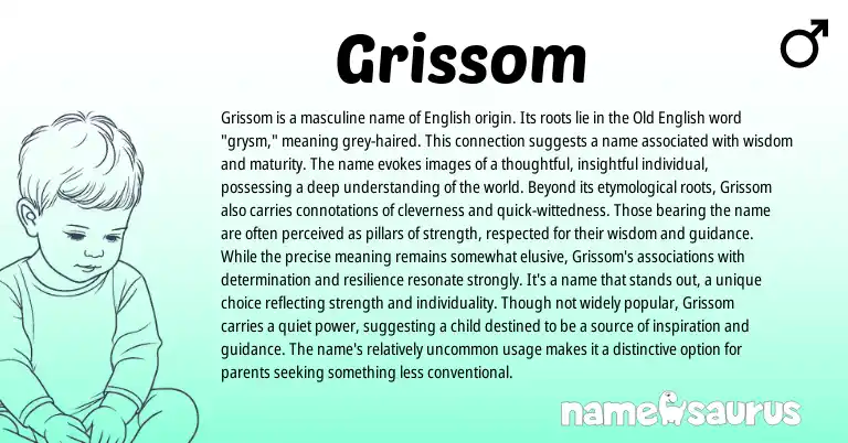 Infographic about Grissom name meaning, Grissom is a name from Latin, English origin(s).