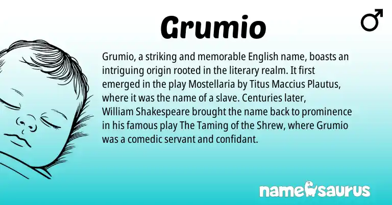Infographic about Grumio name meaning, Grumio is a name from English origin(s).