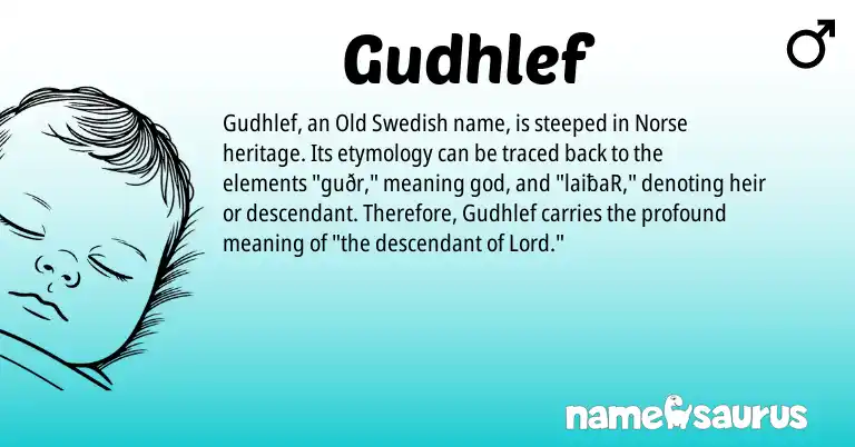 Infographic about Gudhlef name meaning, Gudhlef is a name from Old Swedish, Norse origin(s).