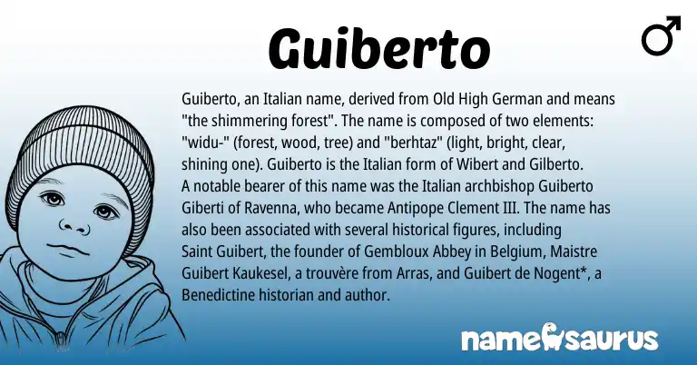 Infographic about Guiberto name meaning, Guiberto is a name from Old High German, Italian origin(s).