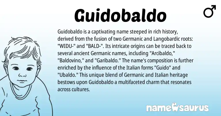 Infographic about Guidobaldo name meaning, Guidobaldo is a name from Germanic, Italian origin(s).