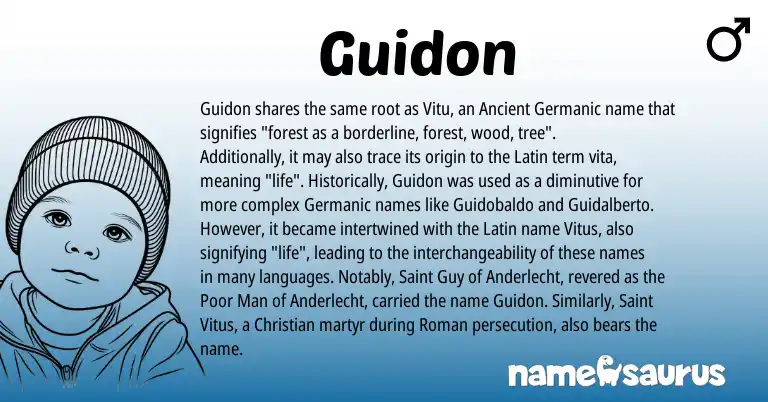 Infographic about Guidon name meaning, Guidon is a name from Roman, Germanic, Latin, Ancient Germanic origin(s).