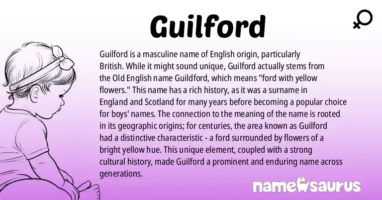 Infographic about Guilford name meaning, Guilford is a name from English, British origin(s).