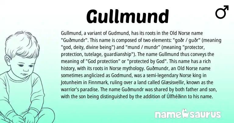 Infographic about Gullmund name meaning, Gullmund is a name from Old Norse, Norse origin(s).