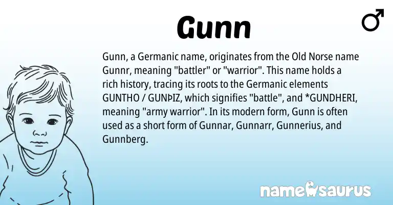 Infographic about Gunn name meaning, Gunn is a name from Old Norse, Germanic origin(s).