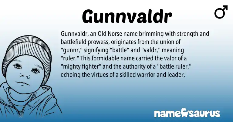 Infographic about Gunnvaldr name meaning, Gunnvaldr is a name from Old Norse origin(s).