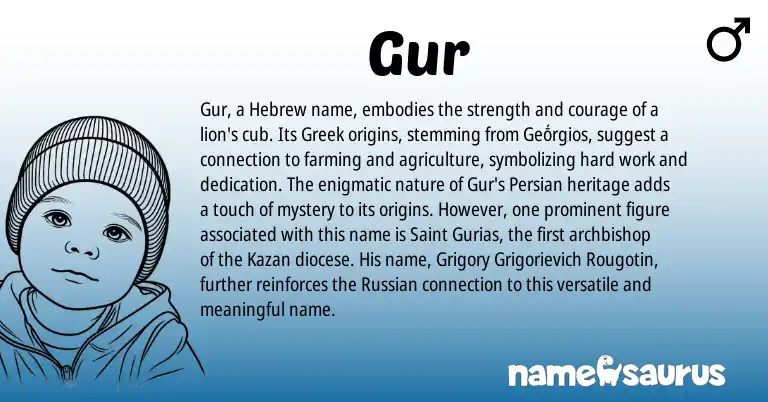 Infographic about Gur name meaning, Gur is a name from Russian, Persian, Hebrew, Greek origin(s).