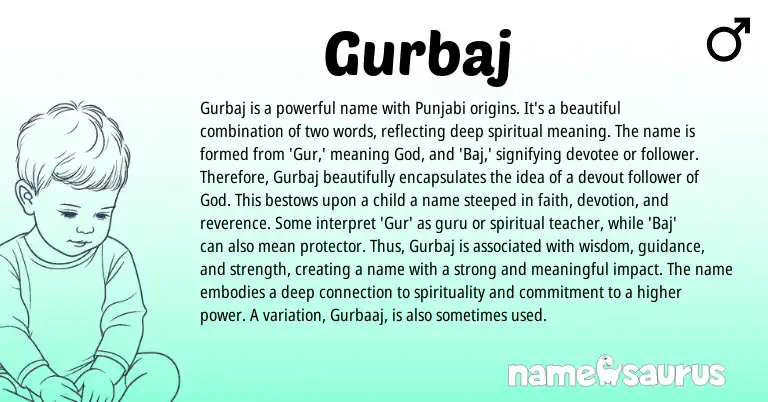 Infographic about Gurbaj name meaning, Gurbaj is a name from Indian, Punjabi origin(s).