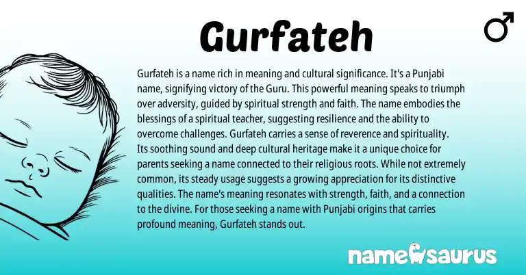 Infographic about Gurfateh name meaning, Gurfateh is a name from Sikh, Punjabi origin(s).
