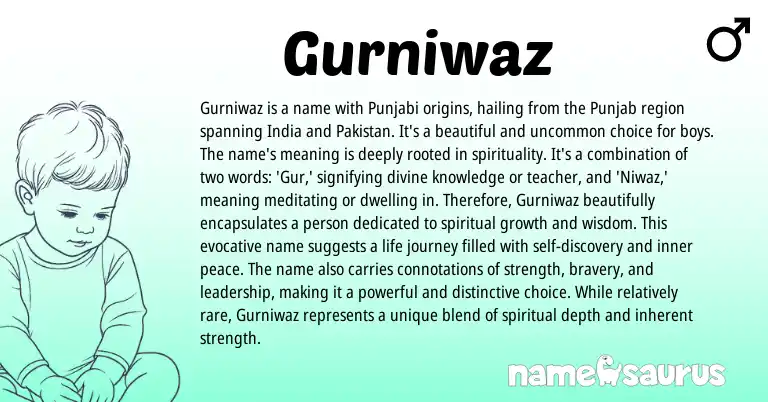 Infographic about Gurniwaz name meaning, Gurniwaz is a name from Punjabi origin(s).