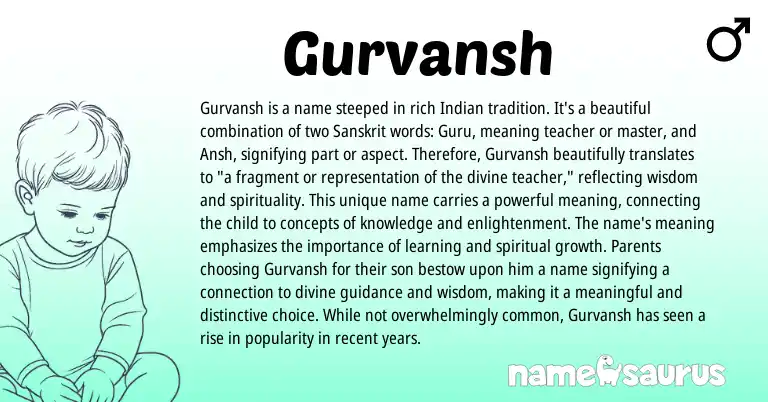 Infographic about Gurvansh name meaning, Gurvansh is a name from Indian, Sanskrit origin(s).