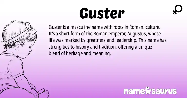 Infographic about Guster name meaning, Guster is a name from Romani origin(s).