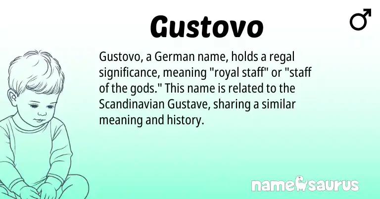Infographic about Gustovo name meaning, Gustovo is a name from German, Scandinavian origin(s).