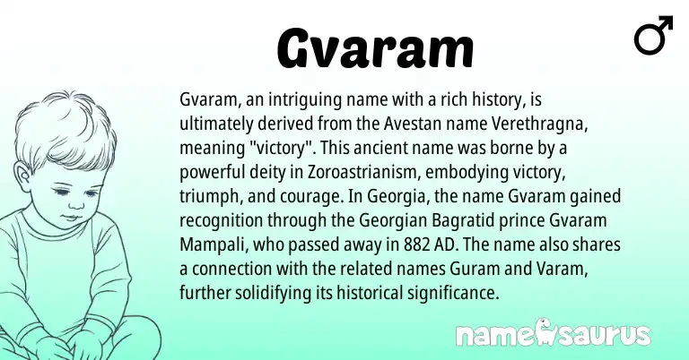 Infographic about Gvaram name meaning, Gvaram is a name from Georgian, Avestan origin(s).