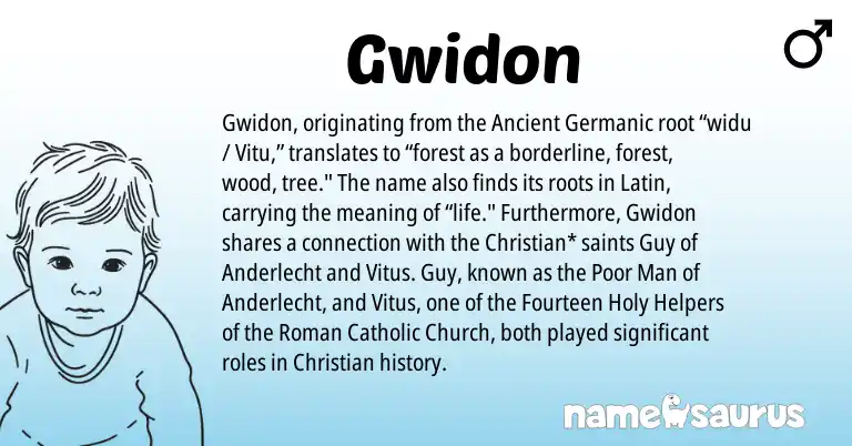 Infographic about Gwidon name meaning, Gwidon is a name from Roman, Latin, Ancient Germanic origin(s).