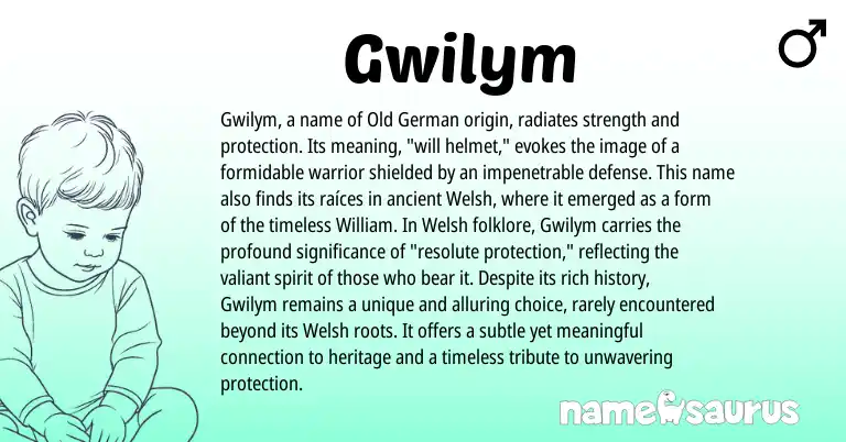 Infographic about Gwilym name meaning, Gwilym is a name from Old German, Welsh origin(s).