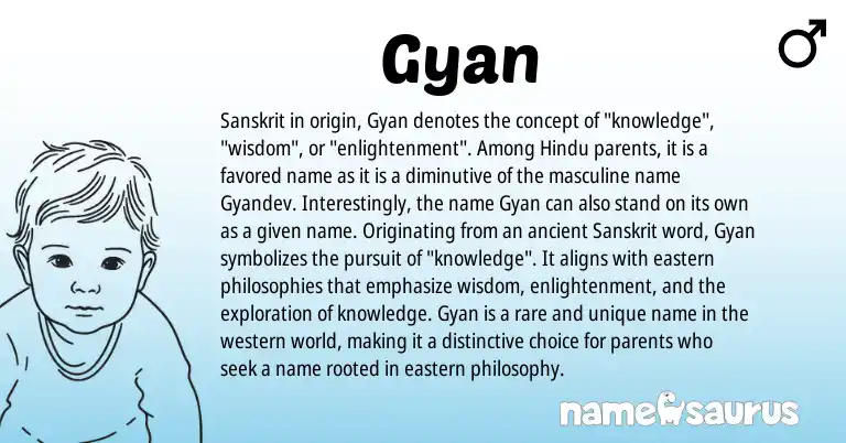 Infographic about Gyan name meaning, Gyan is a name from Sanskrit, Hindu origin(s).