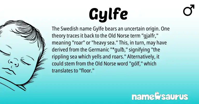 Infographic about Gylfe name meaning, Gylfe is a name from Old Norse, Swedish, Germanic origin(s).