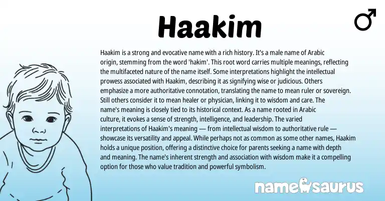 Infographic about Haakim name meaning, Haakim is a name from Arabic origin(s).