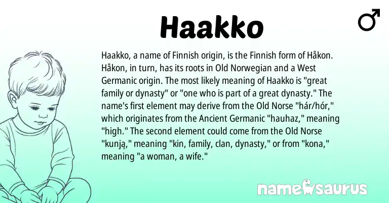 Infographic about Haakko name meaning, Haakko is a name from Old Norse, Finnish, Ancient Germanic, Old Norwegian, West Germanic origin(s).