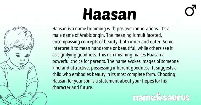 Infographic about Haasan name meaning, Haasan is a name from Arabic origin(s).