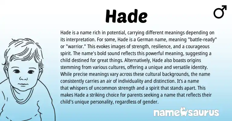 Infographic about Hade name meaning, Hade is a name from Germanic origin(s).