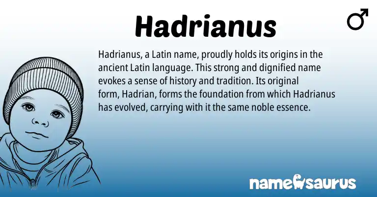 Infographic about Hadrianus name meaning, Hadrianus is a name from Latin origin(s).