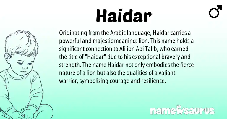 Infographic about Haidar name meaning, Haidar is a name from Arabic origin(s).