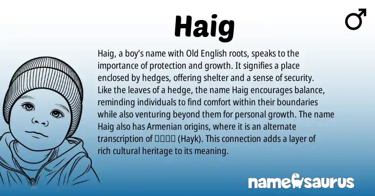Infographic about Haig name meaning, Haig is a name from Old English, Armenian origin(s).