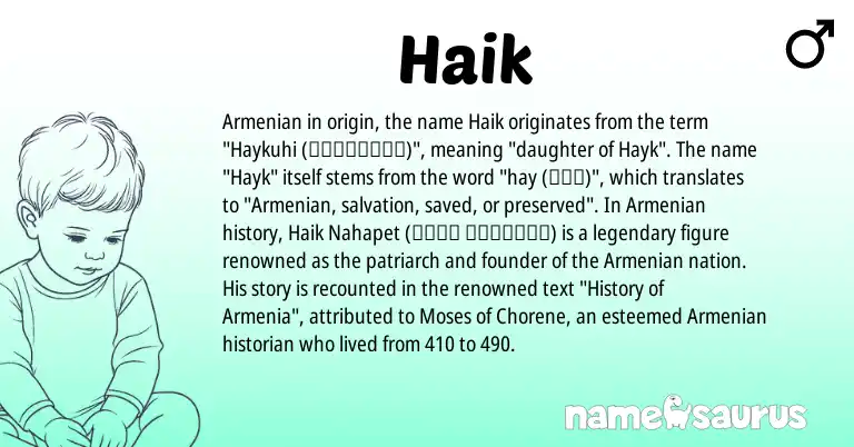 Infographic about Haik name meaning, Haik is a name from Armenian origin(s).