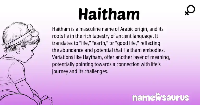 Infographic about Haitham name meaning, Haitham is a name from Arabic origin(s).