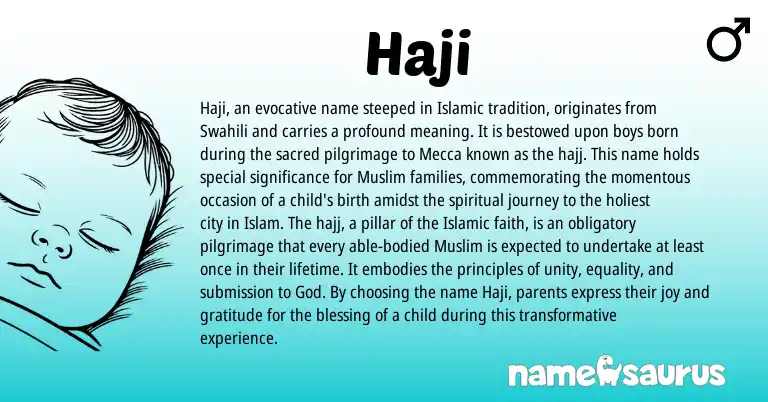 Infographic about Haji name meaning, Haji is a name from Swahili, Muslim origin(s).