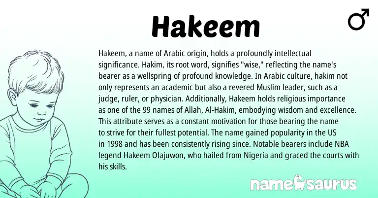 Infographic about Hakeem name meaning, Hakeem is a name from Nigeria, Arabic, Muslim origin(s).