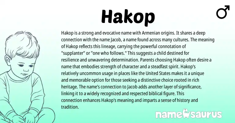 Infographic about Hakop name meaning, Hakop is a name from Armenian origin(s).