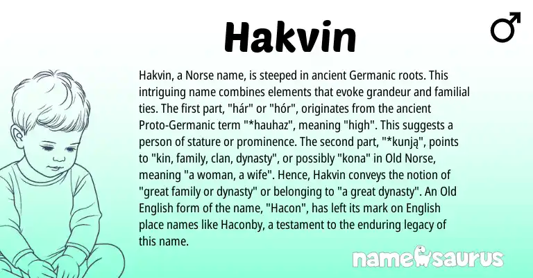 Infographic about Hakvin name meaning, Hakvin is a name from Old Norse, English, Germanic, Old English, Norse origin(s).
