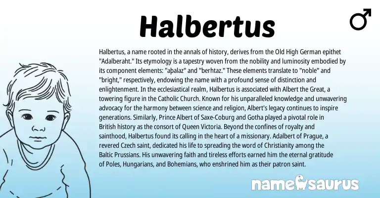 Infographic about Halbertus name meaning, Halbertus is a name from Christianity, British, Old High German, Baltic, Czech origin(s).