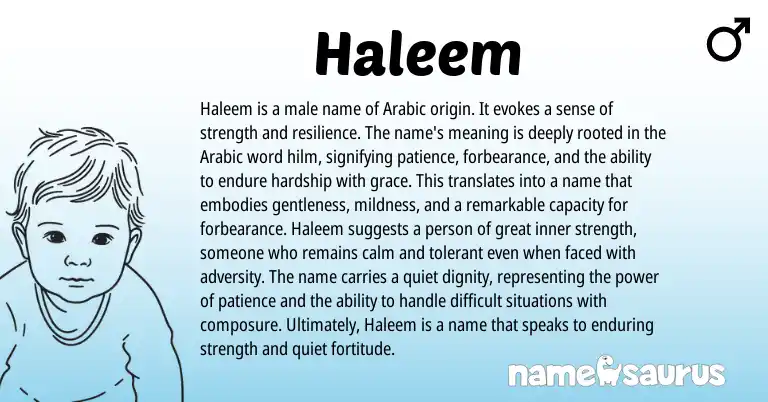 Infographic about Haleem name meaning, Haleem is a name from Arabic origin(s).