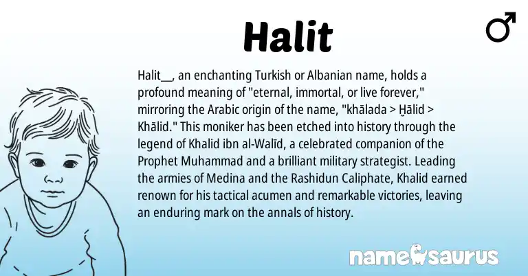 Infographic about Halit name meaning, Halit is a name from Arabic, Albanian, Turkish origin(s).