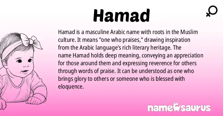 Infographic about Hamad name meaning, Hamad is a name from Arabic, Muslim origin(s).