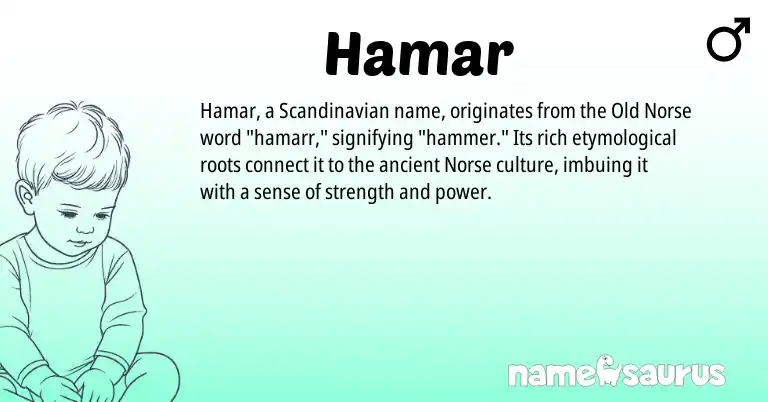 Infographic about Hamar name meaning, Hamar is a name from Scandinavian, Old Norse, Norse origin(s).
