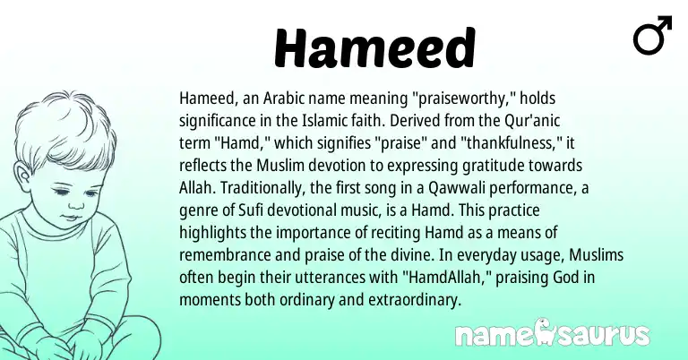 Infographic about Hameed name meaning, Hameed is a name from Arabic, Muslim origin(s).