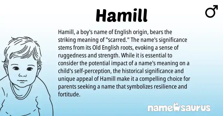 Infographic about Hamill name meaning, Hamill is a name from Old English, English origin(s).