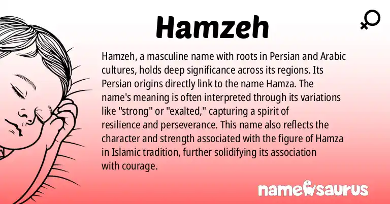 Infographic about Hamzeh name meaning, Hamzeh is a name from Persian, Arabic origin(s).