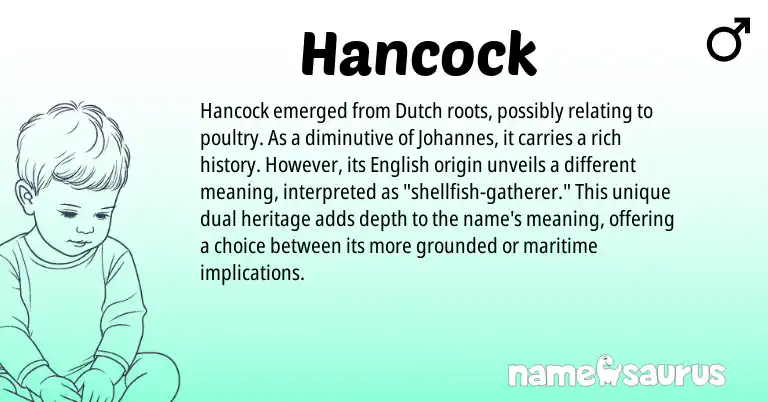 Infographic about Hancock name meaning, Hancock is a name from English, Dutch origin(s).