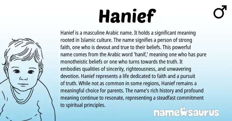 Infographic about Hanief name meaning, Hanief is a name from Arabic origin(s).